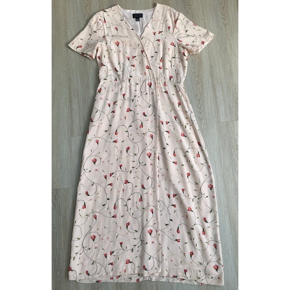 Vintage Spencer Jeremy 100% Silk Floral Wrap Maxi Dress Cottagecore Pink Size 14